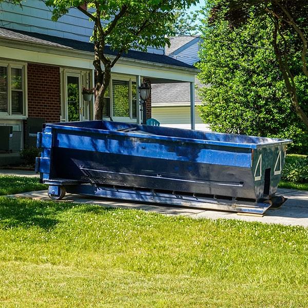 residential dumpsters can be placed on a driveway or yard, but safety measures should be required to avoid damage to the property